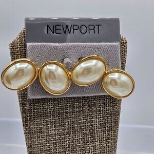 Gold-tone Faux Pearl Brooch New Old Stock Vintage